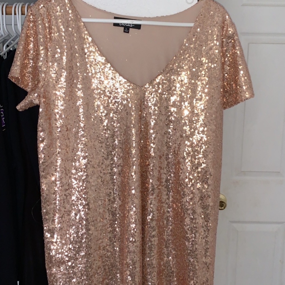 Lulus Sequin Party Dress Rose Gold